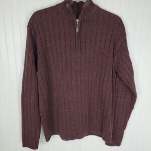 Oscar De La Renta Marroon Men's Quarter Zip Sweater Size XL ribbed long sleeve